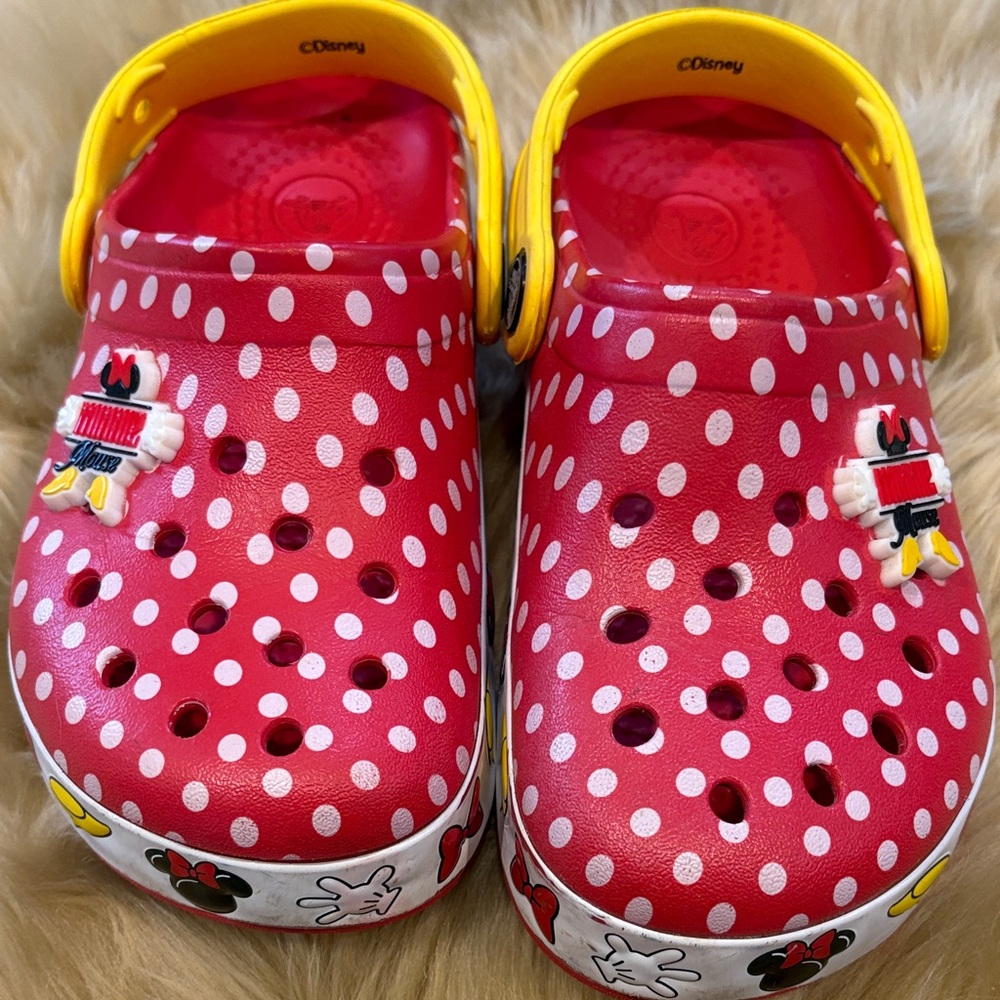 Kid’s Disney Red and Yellow Polka Dot Crocs size 13 EUC literally only worn 2x - Picture 2 of 5